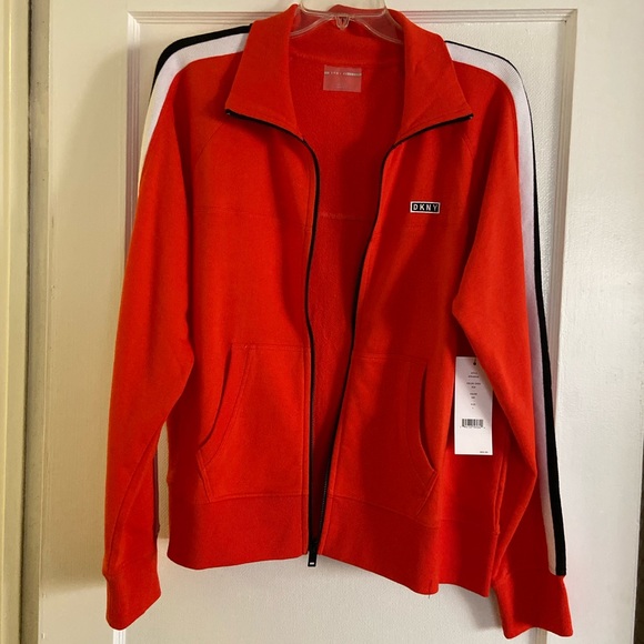 Dkny Jackets & Blazers - DKNY Sport orange jacket with racing stripes